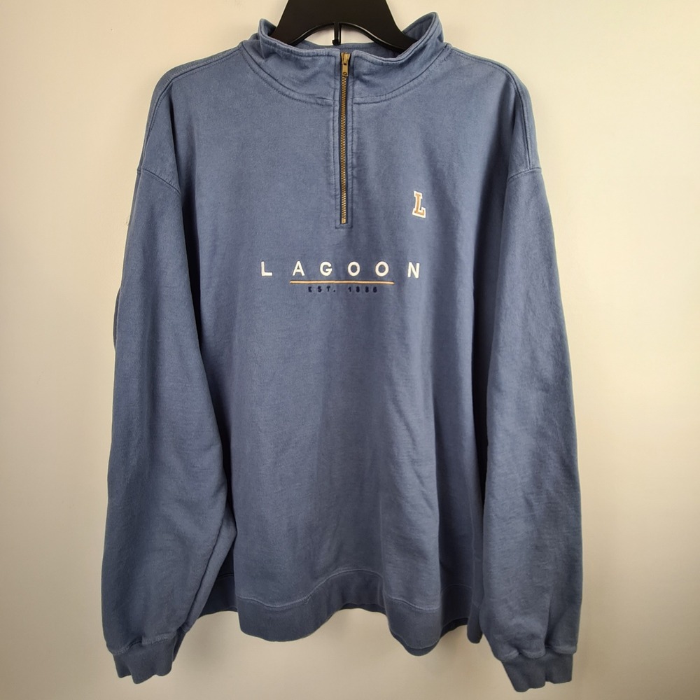 Jansport Lagoon Amusement Park Quarter Zip Pullover Sweatshirt Blue Mens L Vtg